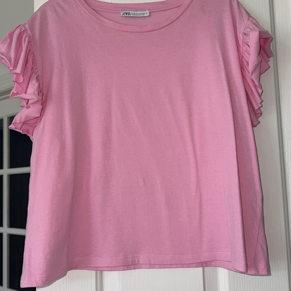 Zara Tops - Zara Bright Pink Ruffle Sleeve Tee